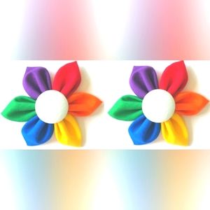 Girl Rainbow Flower Pigtail Bows